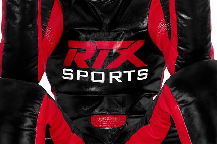 180cm Vinyl Unfilled Sitting Grappling Dummy - Red & Black for BJJ, MMA, Judo