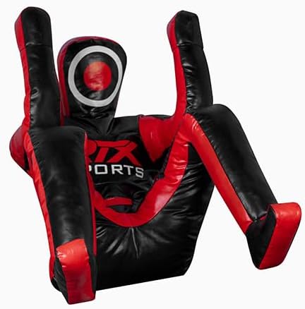 180cm Vinyl Unfilled Sitting Grappling Dummy - Red & Black for BJJ, MMA, Judo