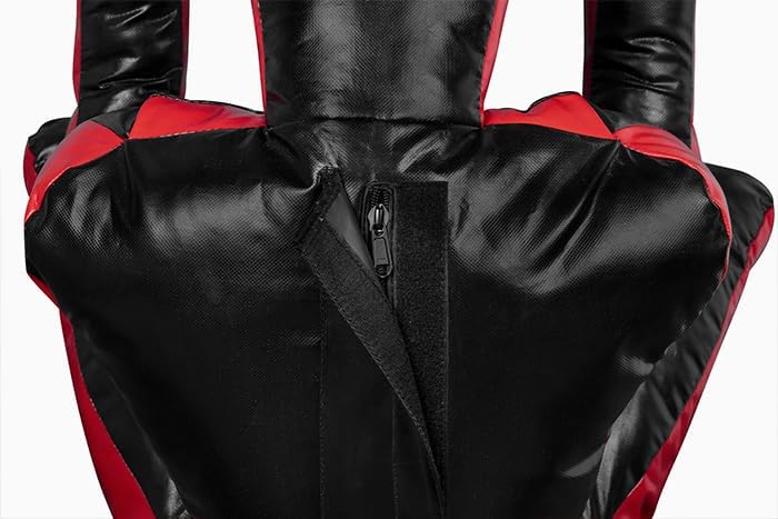 180cm Vinyl Unfilled Sitting Grappling Dummy - Red & Black for BJJ, MMA, Judo