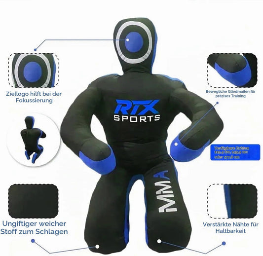 Canvas Unfilled Sitting Grappling Dummy - Blue & White for BJJ, MMA, Judo