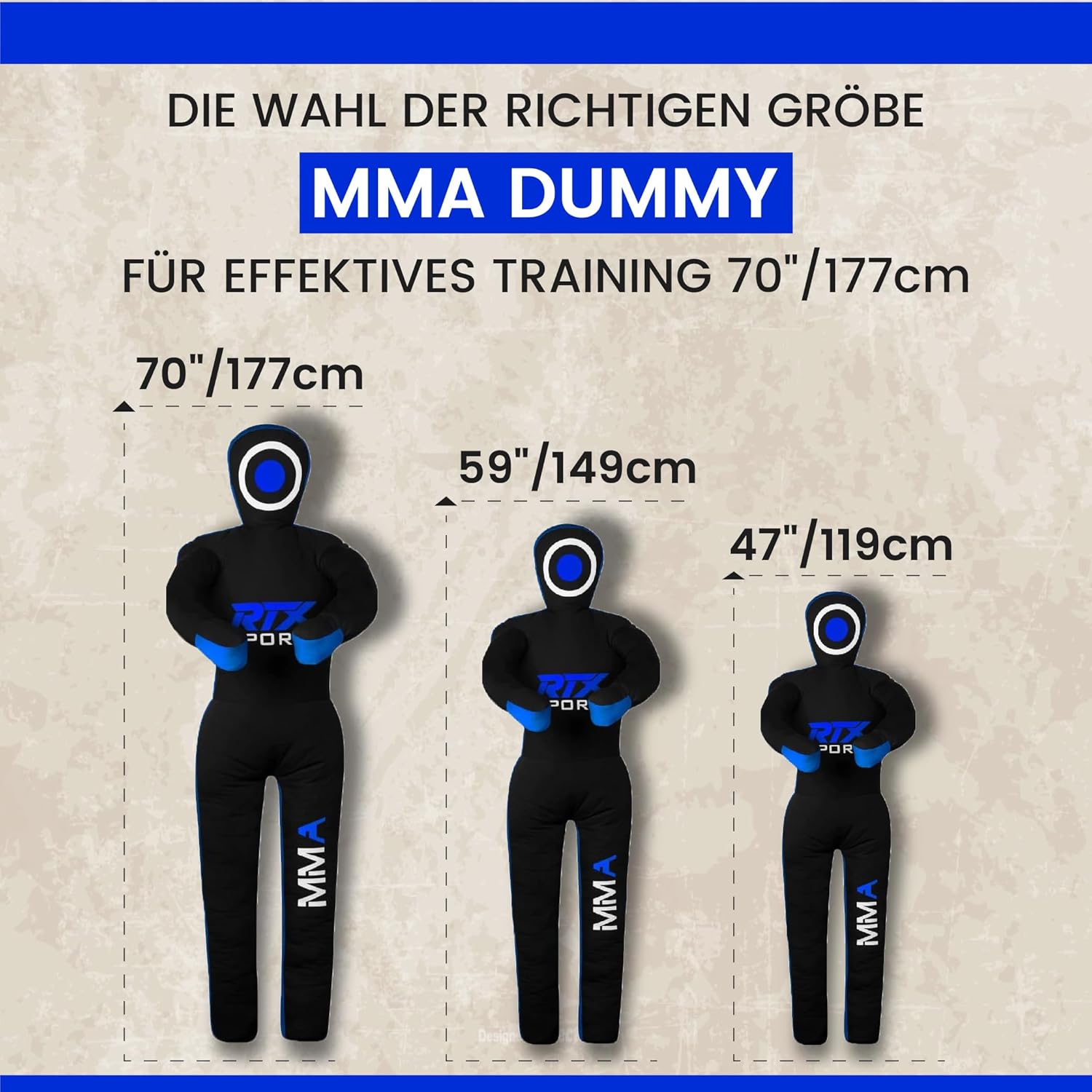 Canvas Unfilled Standing Grappling Dummy - Blue & Black for BJJ, MMA, Judo