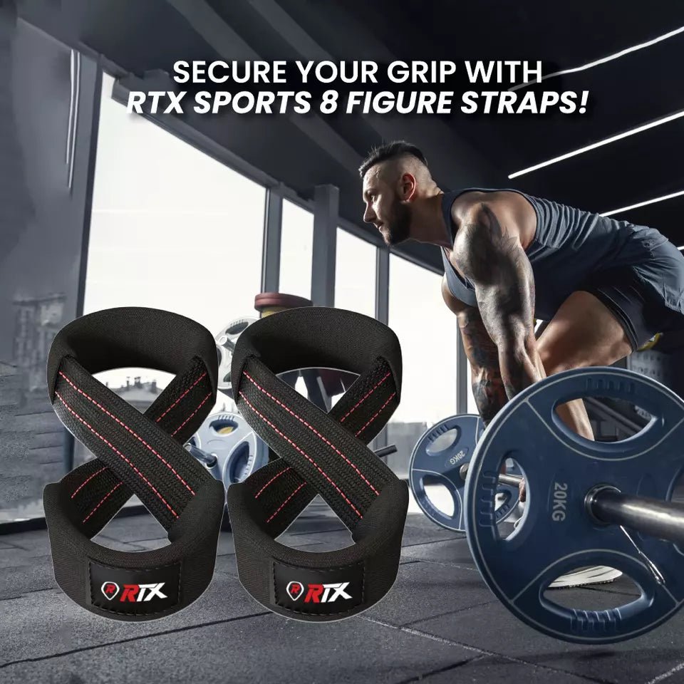 RTX Sports Figure 8 Lifting Straps Strength Training & Bodybuilding Wrist support