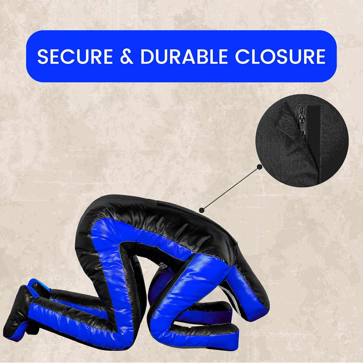 180cm Vinyl Unfilled Sitting Grappling Dummy - Blue & Black for BJJ, MMA, Judo