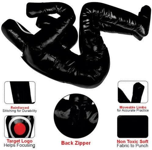 180cm Vinyl Unfilled Sitting Grappling Dummy - Full Black for BJJ, MMA, Judo
