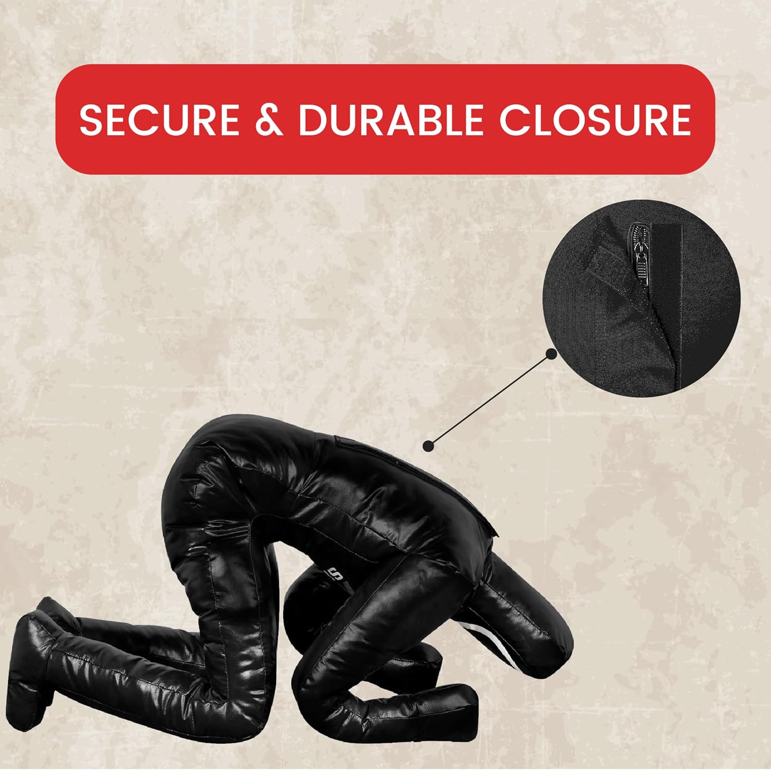 180cm Vinyl Unfilled Sitting Grappling Dummy - Full Black for BJJ, MMA, Judo