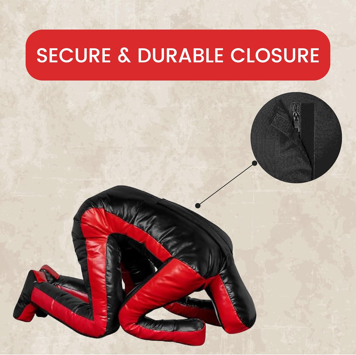 180cm Vinyl Unfilled Sitting Grappling Dummy - Red & Black for BJJ, MMA, Judo