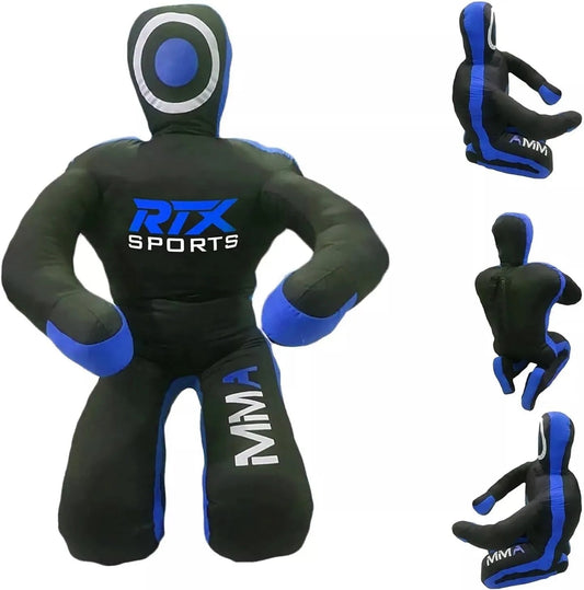 Canvas Unfilled Sitting Grappling Dummy - Blue & White for BJJ, MMA, Judo