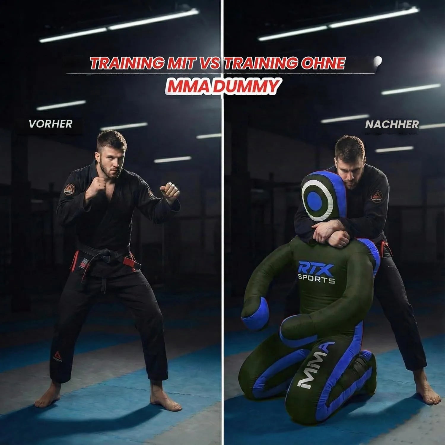 Canvas Unfilled Sitting Grappling Dummy - Blue & White for BJJ, MMA, Judo