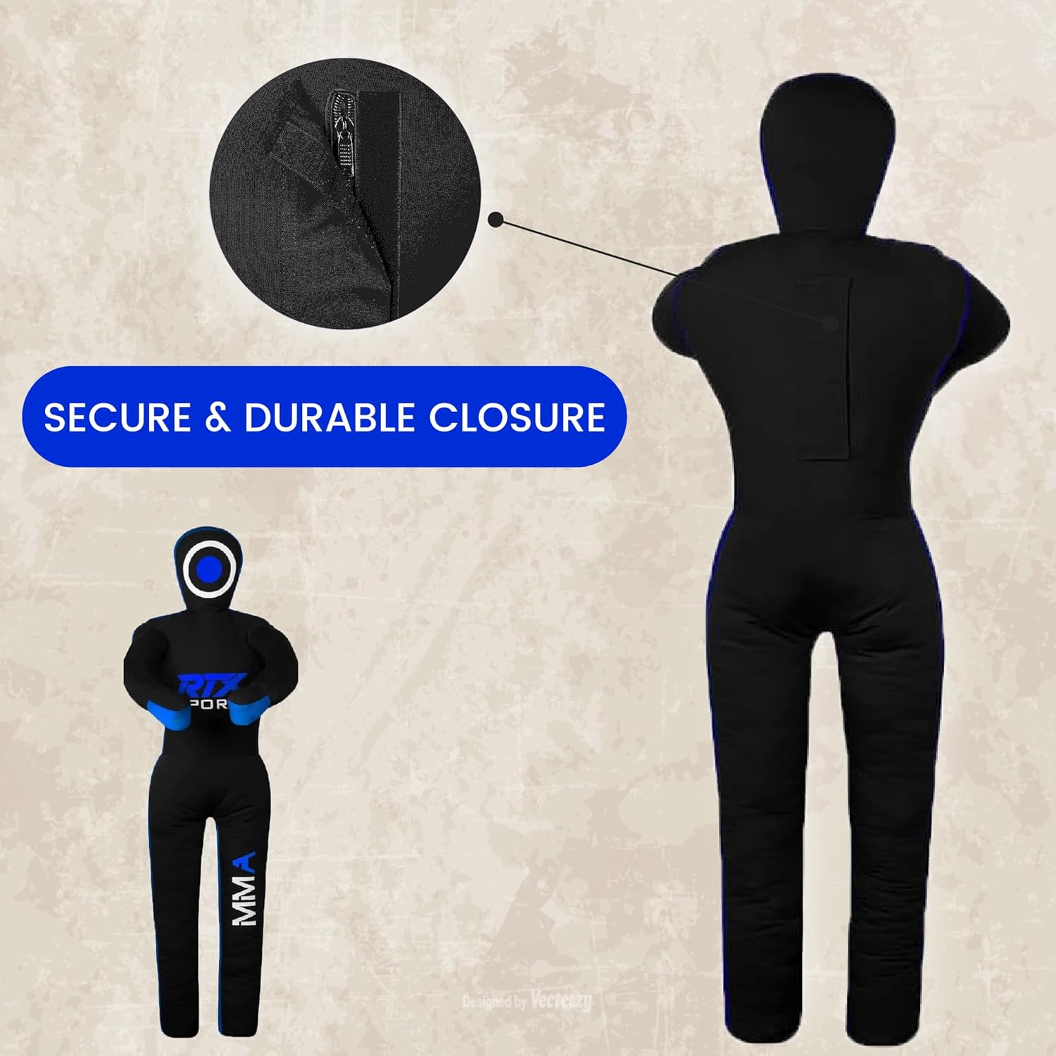 Canvas Unfilled Standing Grappling Dummy - Blue & Black for BJJ, MMA, Judo