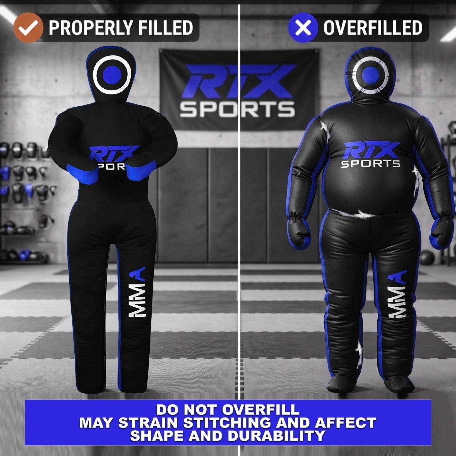 Canvas Unfilled Standing Grappling Dummy - Blue & Black for BJJ, MMA, Judo