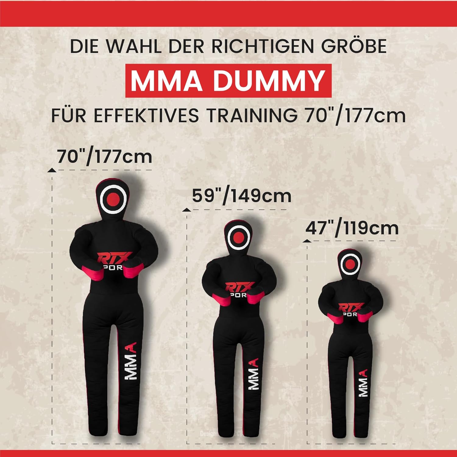 Canvas Unfilled Standing Grappling Dummy - Red & Black for BJJ, MMA, Judo