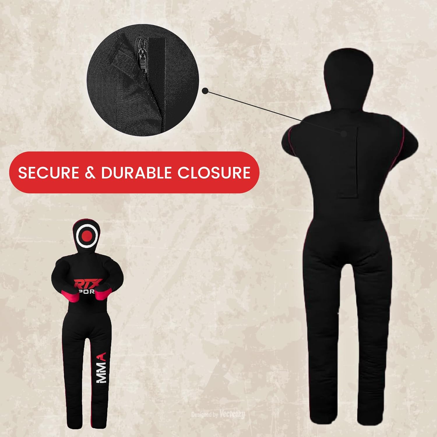 Canvas Unfilled Standing Grappling Dummy - Red & Black for BJJ, MMA, Judo