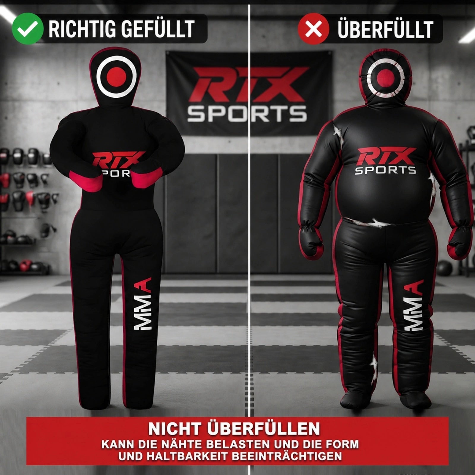 Canvas Unfilled Standing Grappling Dummy - Red & Black for BJJ, MMA, Judo