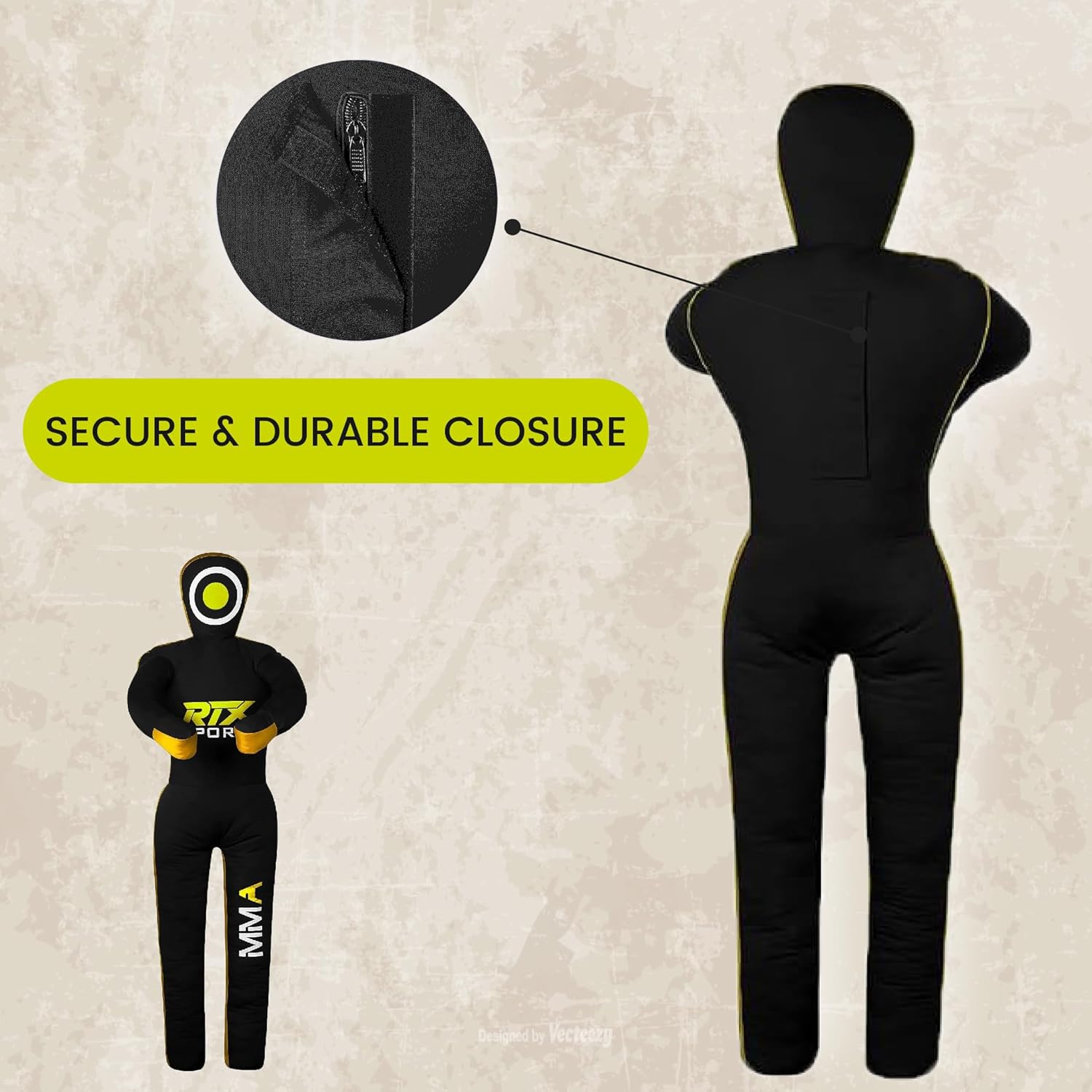 Canvas Unfilled Standing Grappling Dummy - Yellow & Black for BJJ, MMA, Judo