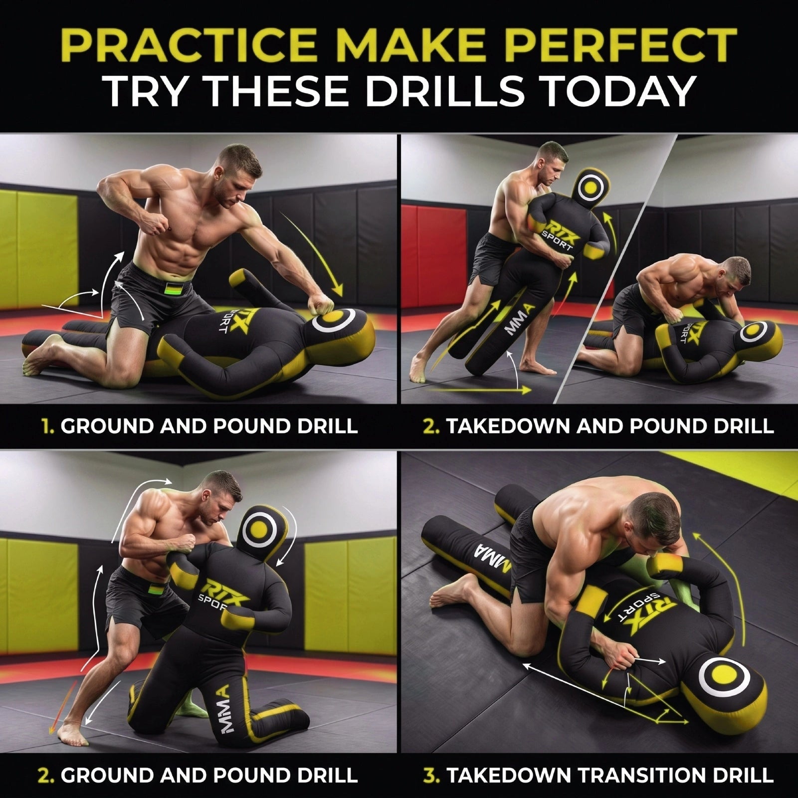 Canvas Unfilled Standing Grappling Dummy - Yellow & Black for BJJ, MMA, Judo