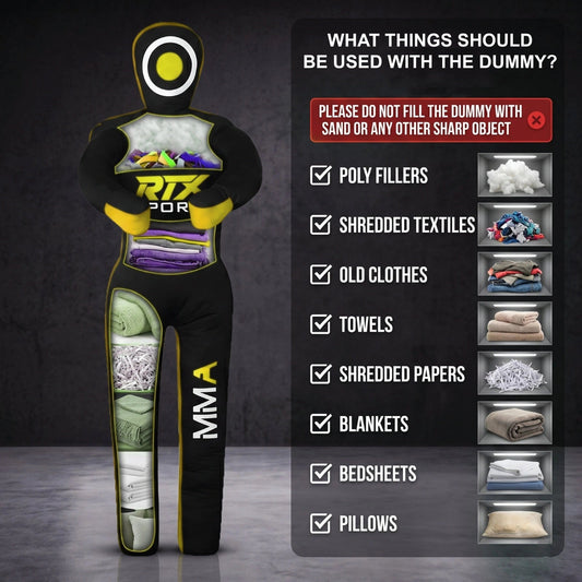 Canvas Unfilled Standing Grappling Dummy - Yellow & Black for BJJ, MMA, Judo