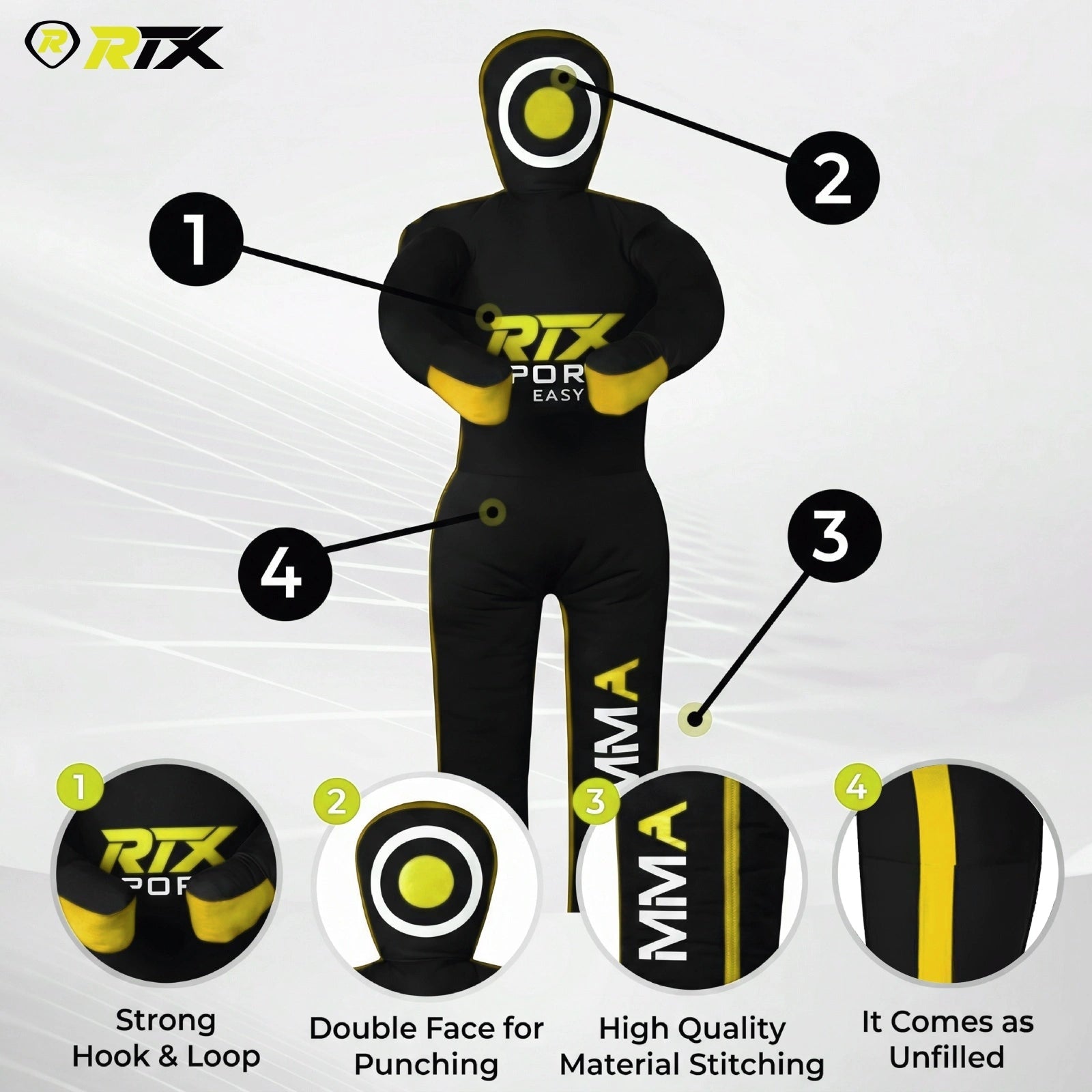 Canvas Unfilled Standing Grappling Dummy - Yellow & Black for BJJ, MMA, Judo