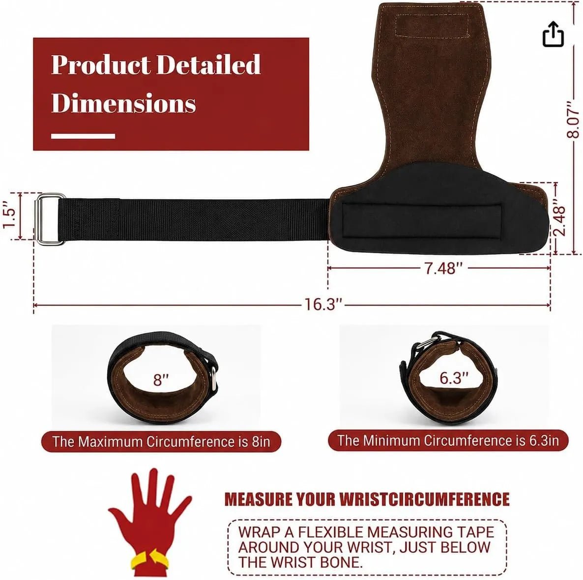 RTX Leder Zughilfen Krafttraining – Lifting Straps mit Premium Grip, Griffhilfe für Deadlift, Fitness & Gym, Handgelenkbandagen für & Gewichtheben, Damen & Herren, 1 Pair