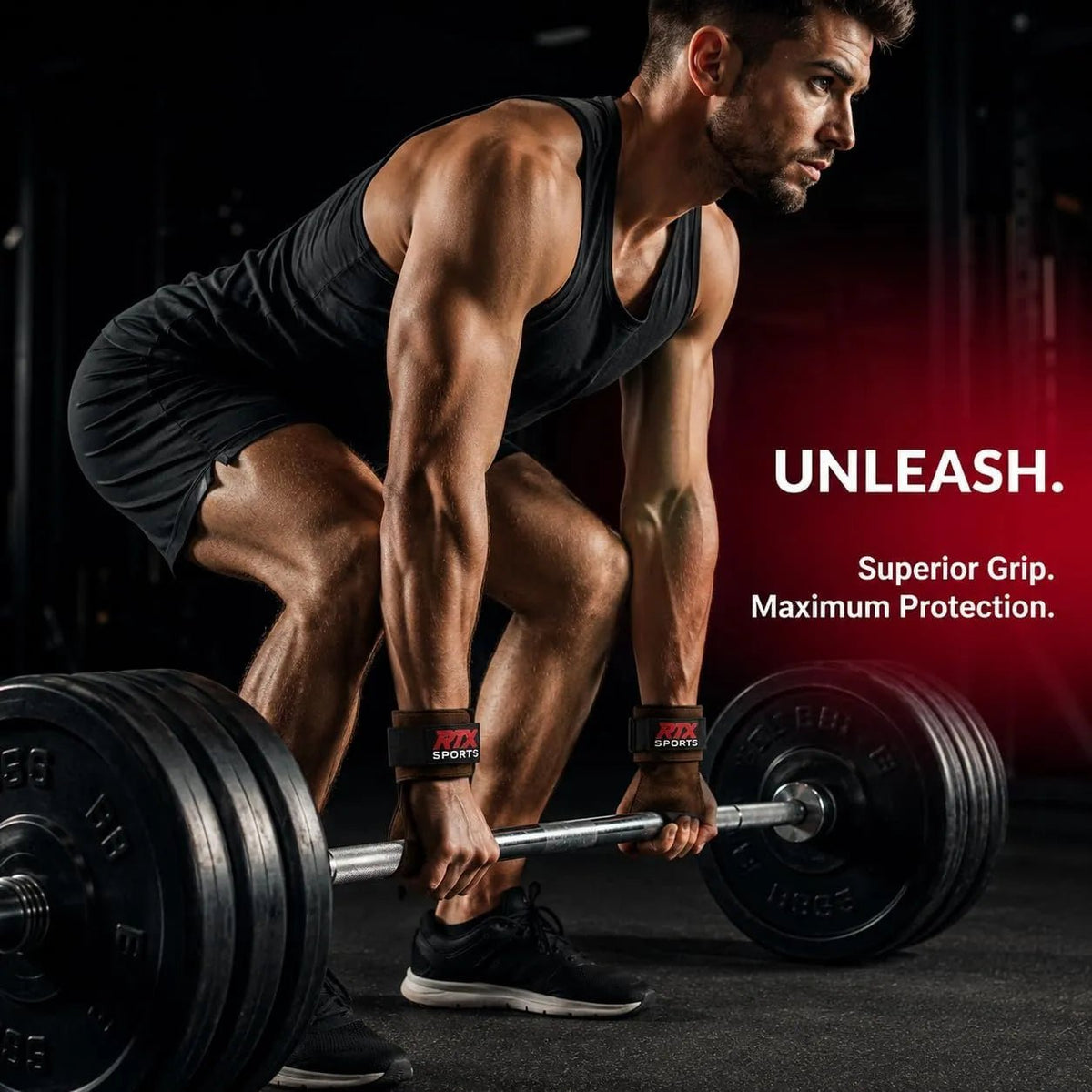 RTX Leder Zughilfen Krafttraining – Lifting Straps mit Premium Grip, Griffhilfe für Deadlift, Fitness & Gym, Handgelenkbandagen für & Gewichtheben, Damen & Herren, 1 Pair