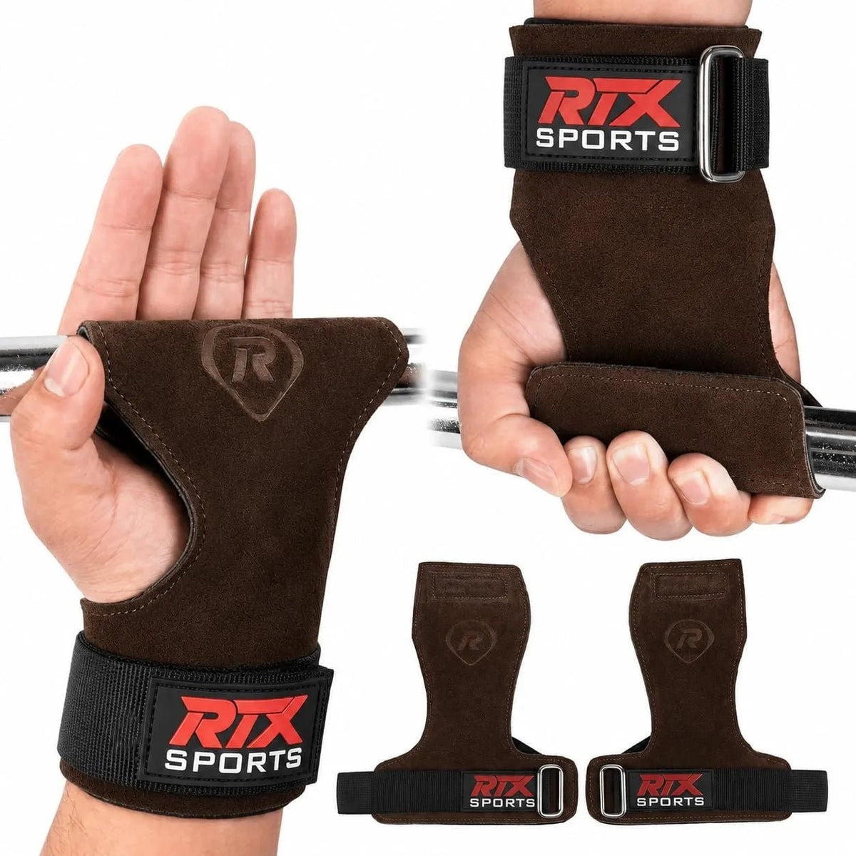 RTX Leder Zughilfen Krafttraining – Lifting Straps mit Premium Grip, Griffhilfe für Deadlift, Fitness & Gym, Handgelenkbandagen für & Gewichtheben, Damen & Herren, 1 Pair