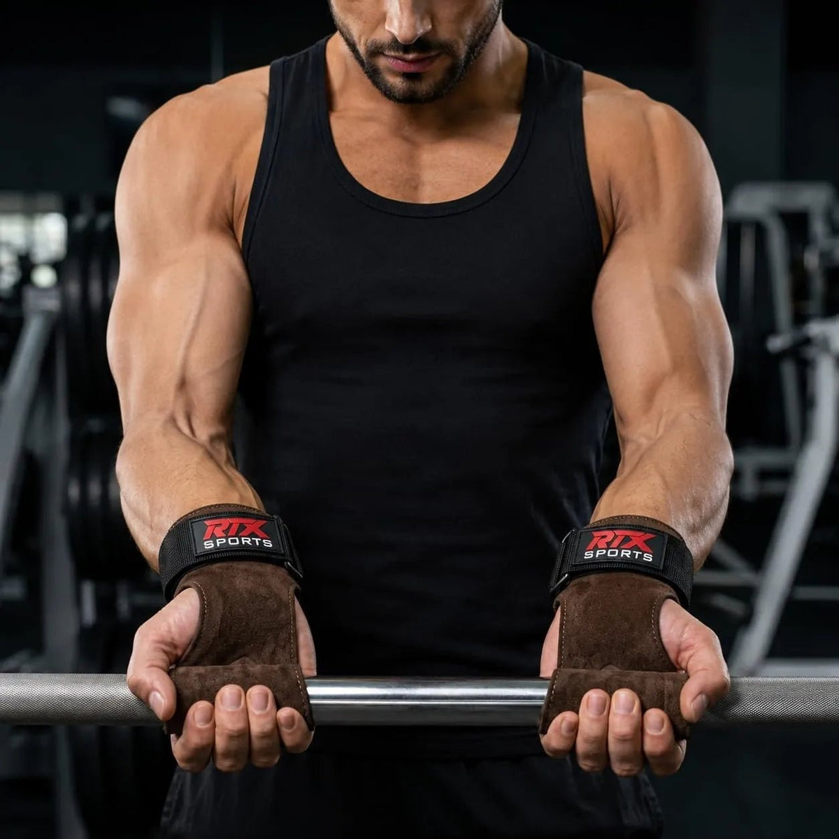 RTX Leder Zughilfen Krafttraining – Lifting Straps mit Premium Grip, Griffhilfe für Deadlift, Fitness & Gym, Handgelenkbandagen für & Gewichtheben, Damen & Herren, 1 Pair