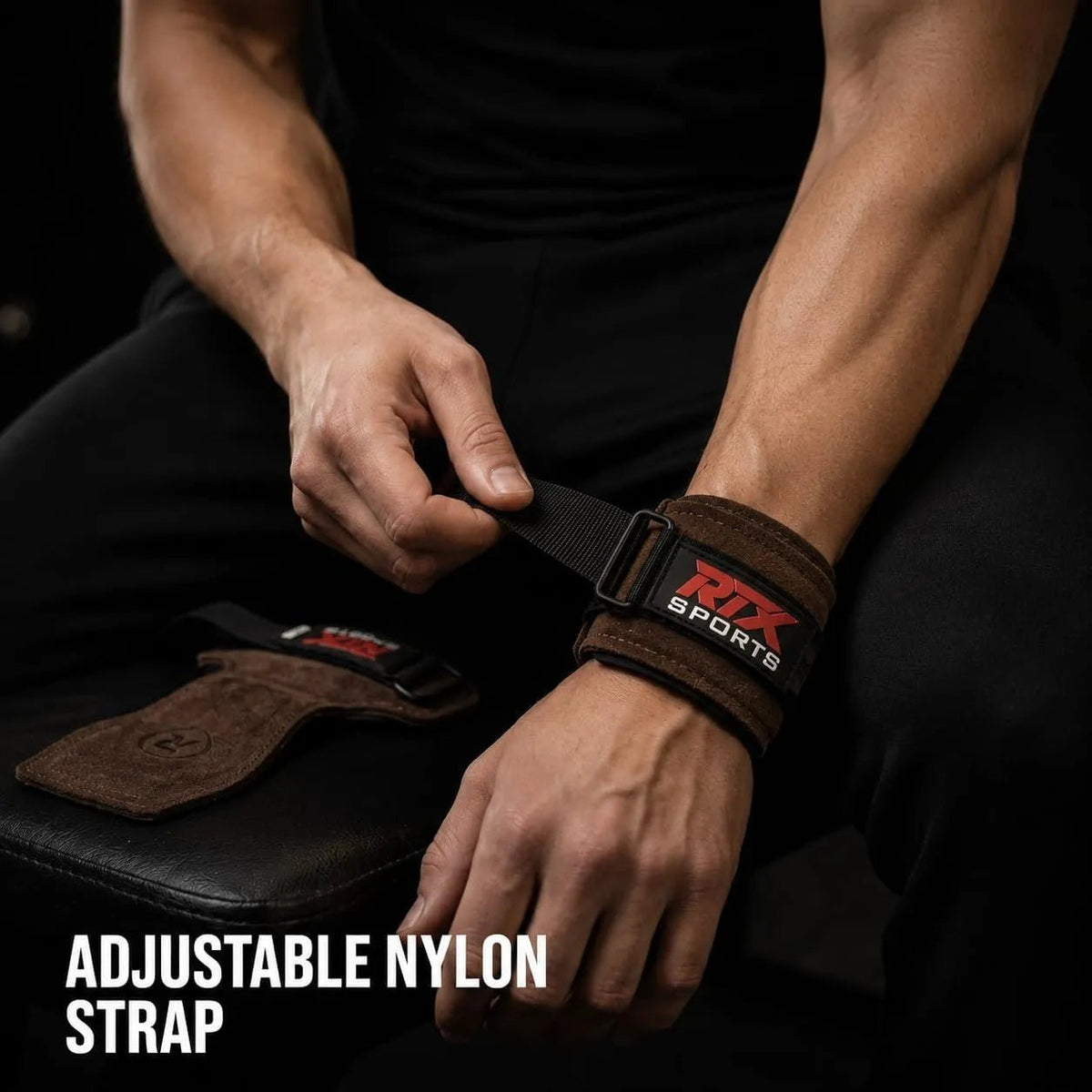 RTX Leder Zughilfen Krafttraining – Lifting Straps mit Premium Grip, Griffhilfe für Deadlift, Fitness & Gym, Handgelenkbandagen für & Gewichtheben, Damen & Herren, 1 Pair